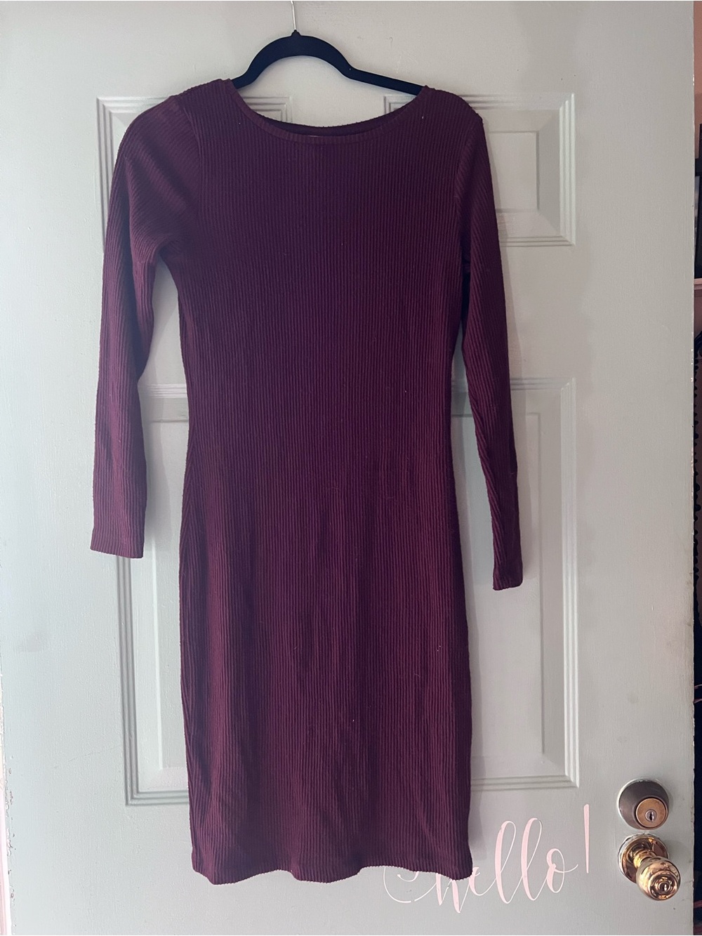 a new day Ribbed Long-Sleeve Bodycon Dress in Burgundy